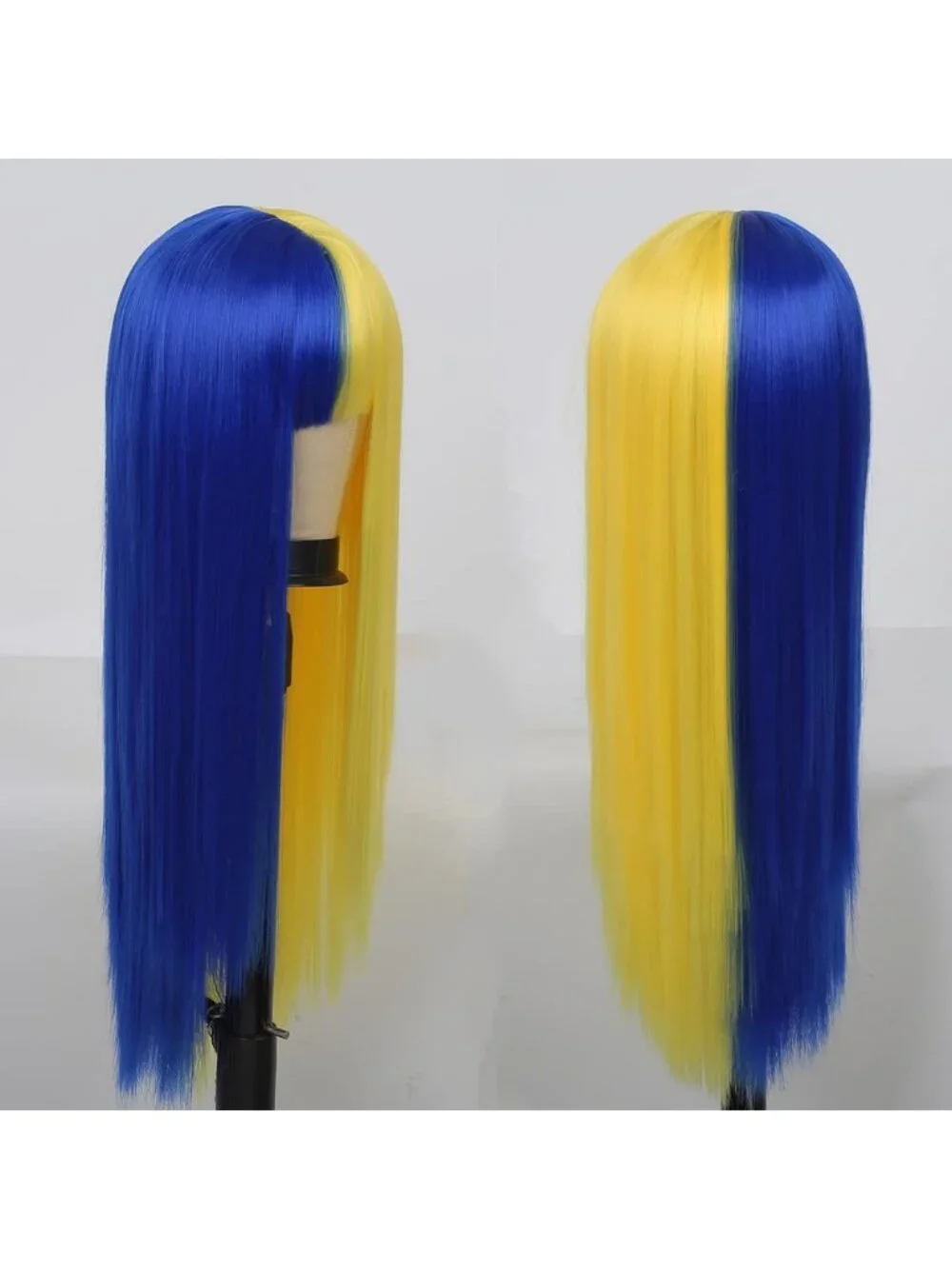 Women's Blue Yellow Long Curly Wig With Wavy Synthetic Cosplay Halloween Wig